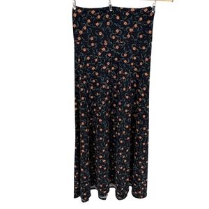LuLaRoe Maxi Skirt Medium Black Floral High Waist Fold Over A-Line Long Skirt